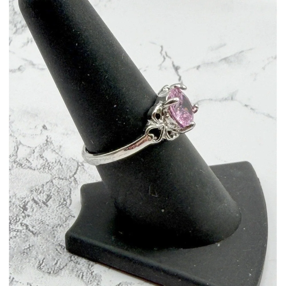Pink Faceted Stone Ring Silver Tone Size 7.5 - New‎ Gift Ready